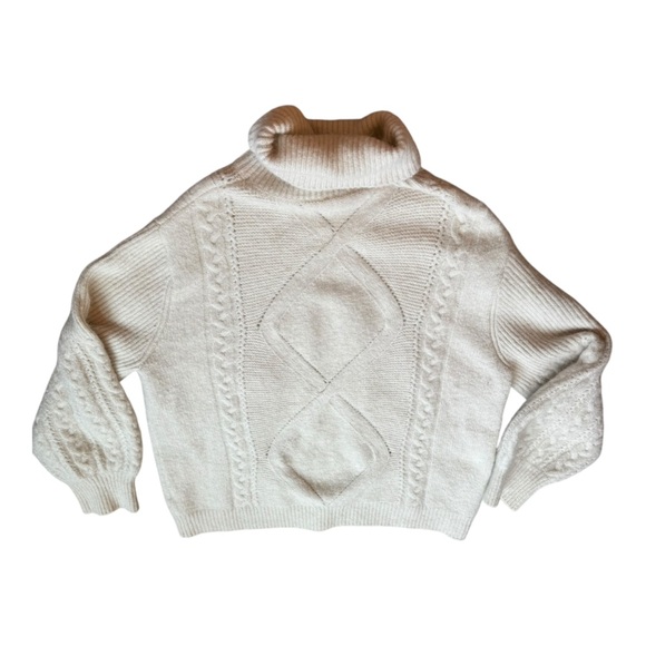 A Loves A Wool Blend Turtleneck Long Sleeve Cable Knit Sweater Sz XL Cream - Picture 2 of 6